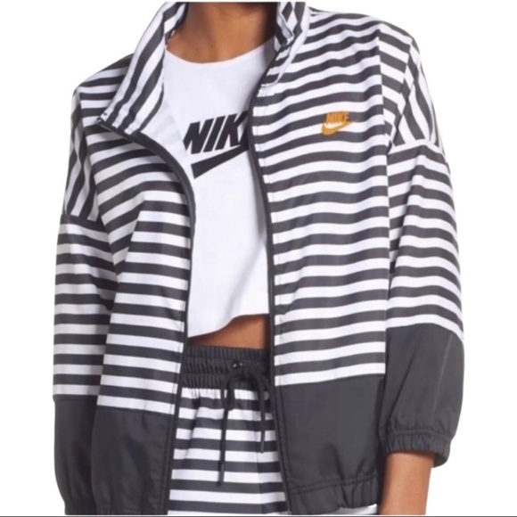 Nike Women's Striped Black and White Bomber Jacket - Picture 2 of 4